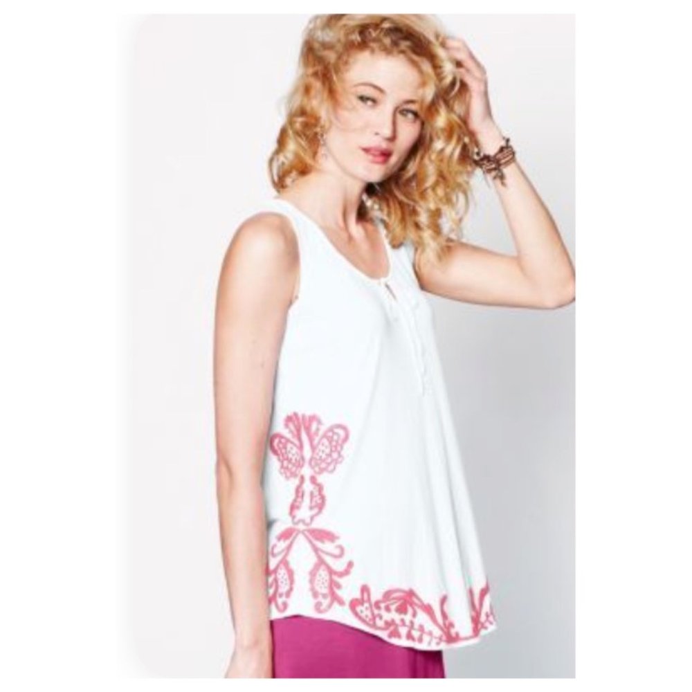 Garnet Hill Embroidered Knit Top XS (fits S) NWOT